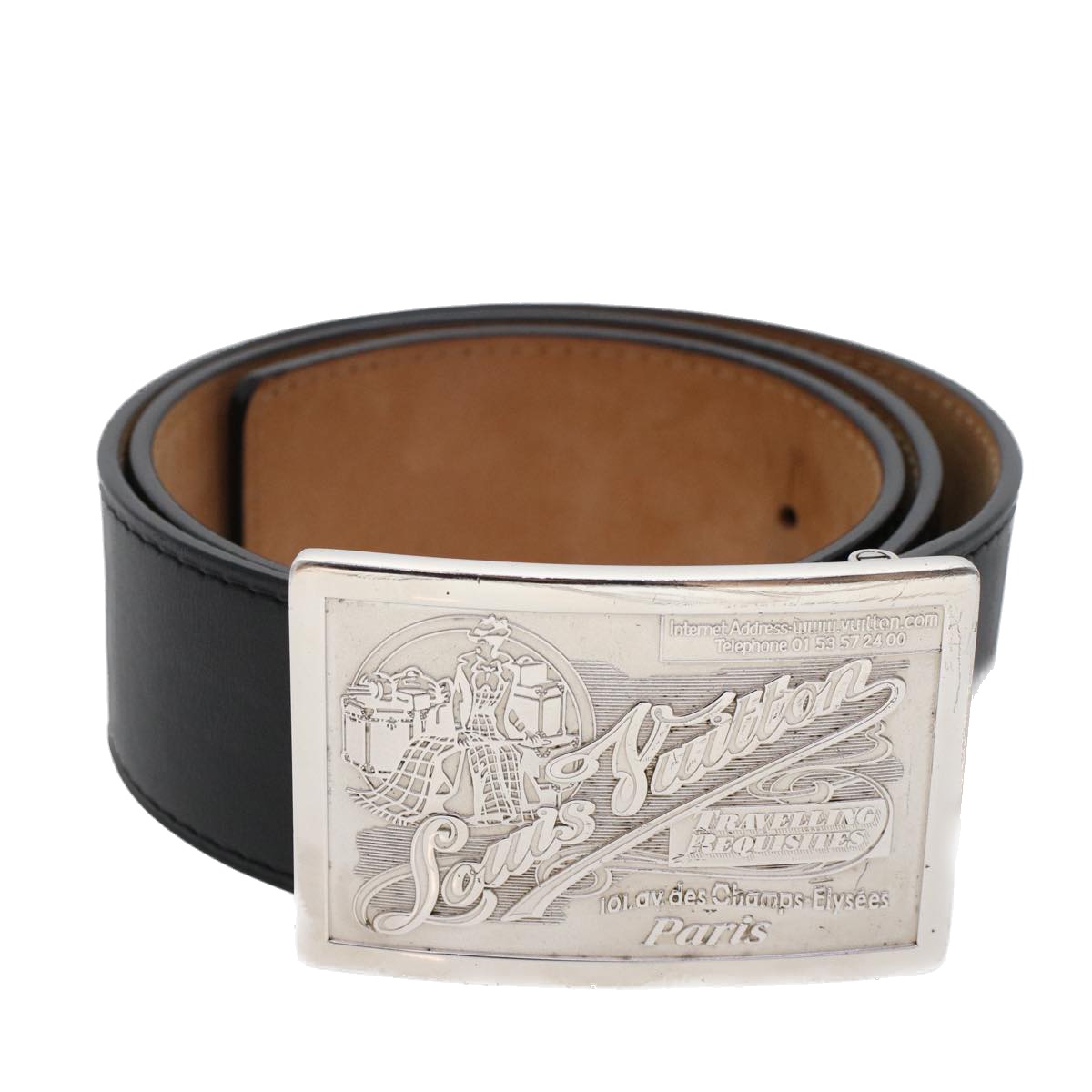 Louis Vuitton Ceinture Jeans Belt Leather 29.5""-33.5"" Black M6812 Auth Ki3135